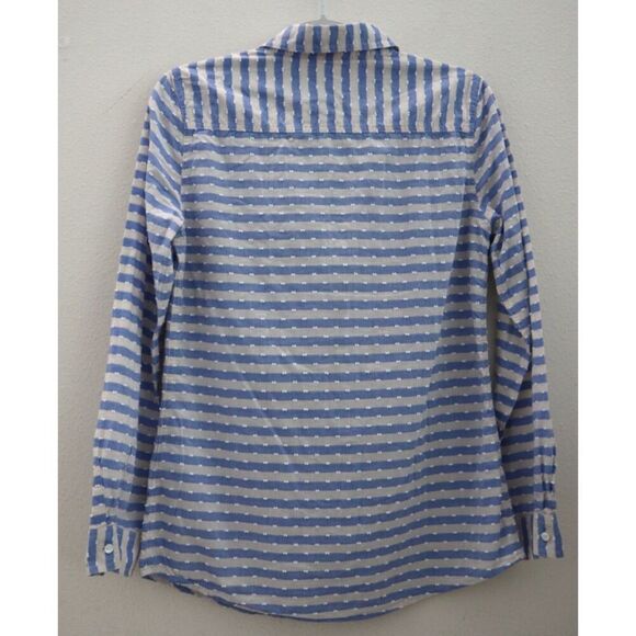 J. McLaughlin Women's Sz S Blue/Cream Striped Swiss Dot Button-Up L/S Shirt - Picture 2 of 6